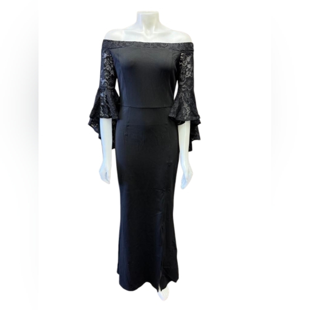 Vfshow NWT Maxi Dress Drop Shoulder Longsleeve Flutter Black Size Medium